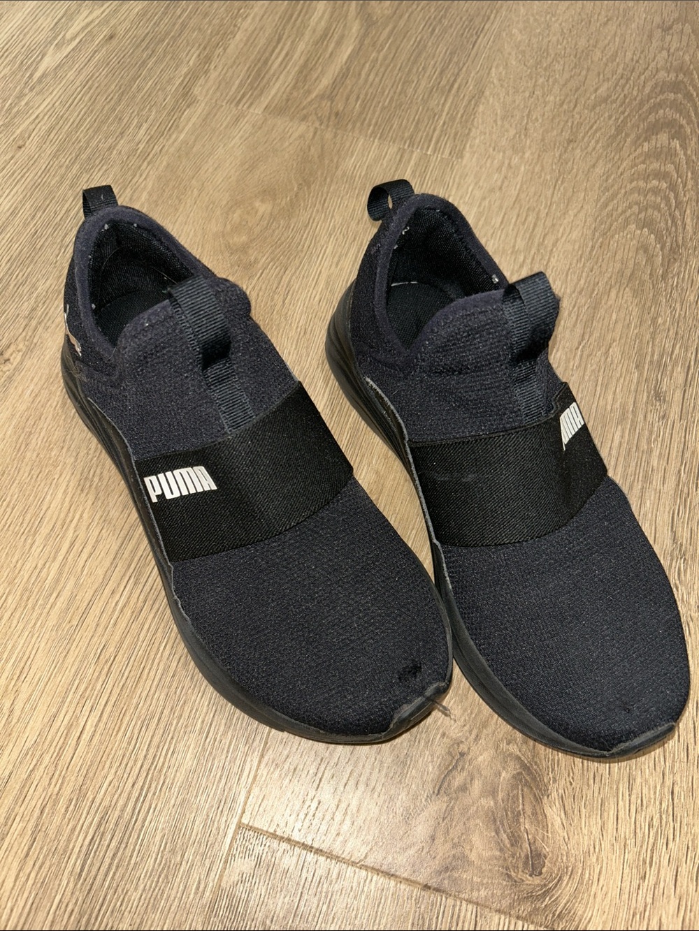 Puma Black Slip-On Knit Sneakers with Elastic Strap